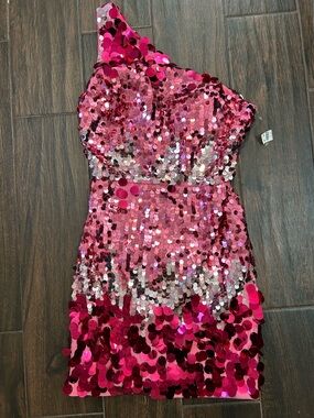 Pear Moon jrs 5 pink and silver sequins party dress NWT one strap cocktail club